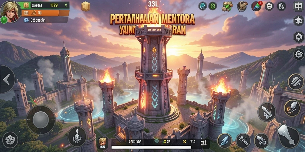 Screenshot 33L menunjukkan seru dan intensnya gameplay Tower Defense.