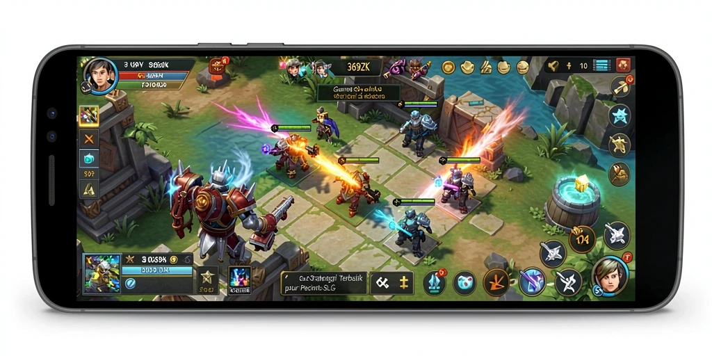 Screenshot menunjukkan pertempuran epik dalam game SLG 369ZK.
