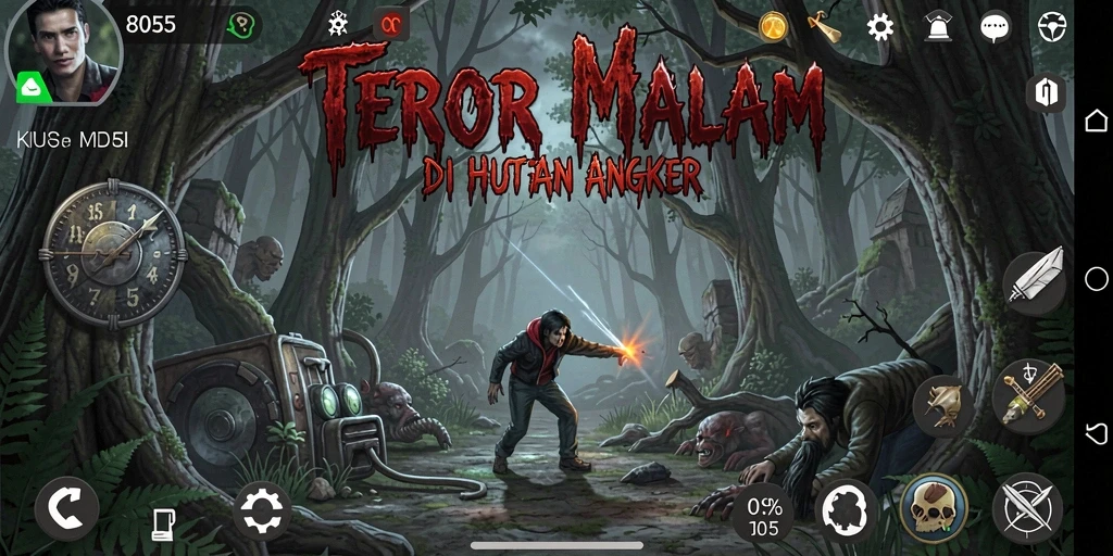 Gameplay menegangkan dengan suasana hutan yang gelap dan menyeramkan.