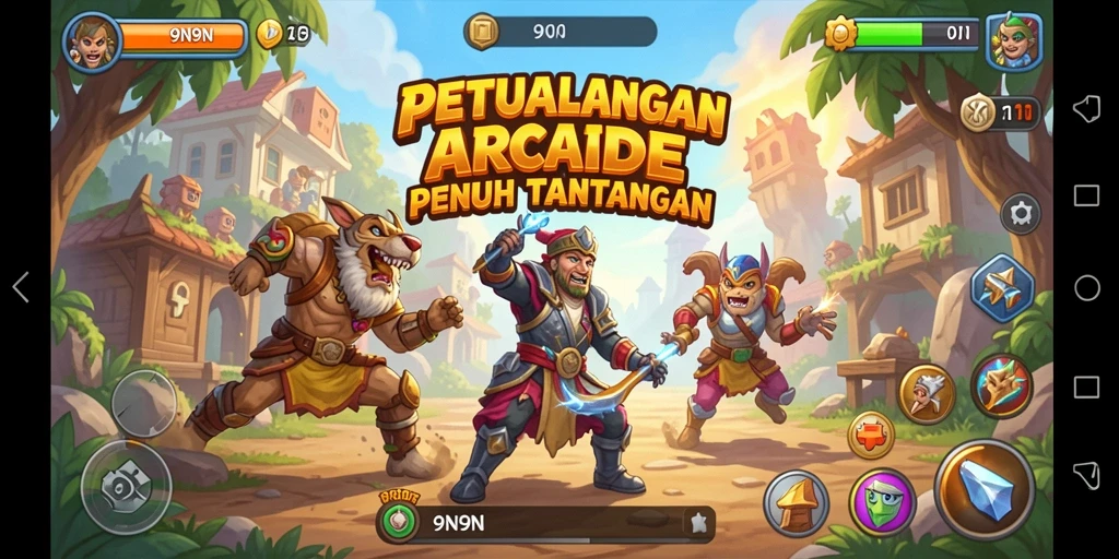 Tampilan gameplay menegangkan di 9N9N dengan berbagai rintangan.