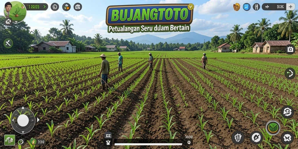 Screenshot gameplay <strong>BUJANGTOTO</strong> menampilkan kebun subur yang dikelola pemain.