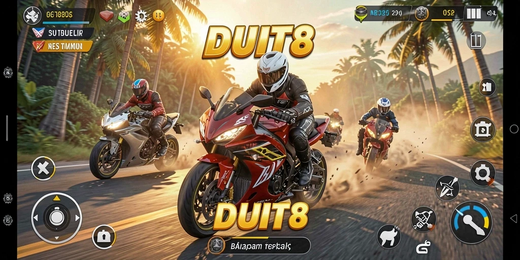 Screenshot gameplay menampilkan balapan motor yang seru dan mendebarkan.