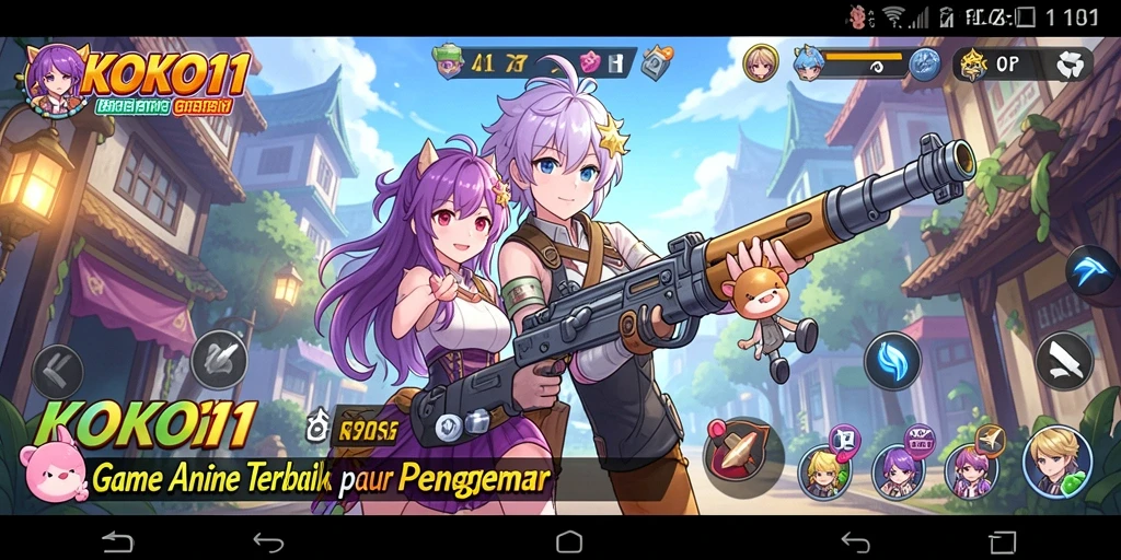 Screenshot gameplay KOKO11 menampilkan pertarungan karakter Anime yang seru.