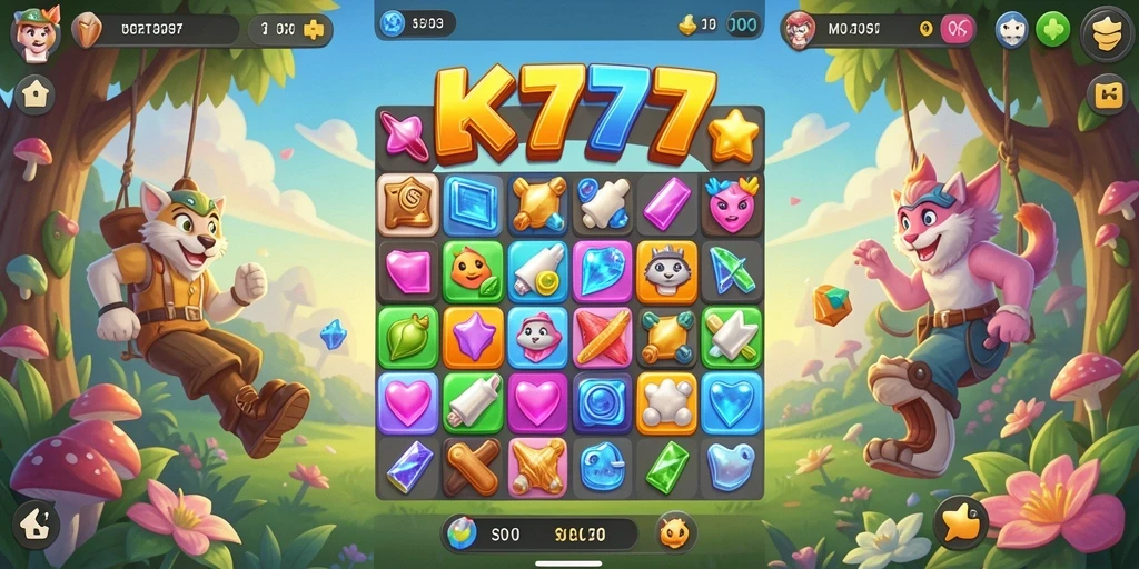 Menggambarkan gameplay seru dengan tantangan match-3.
