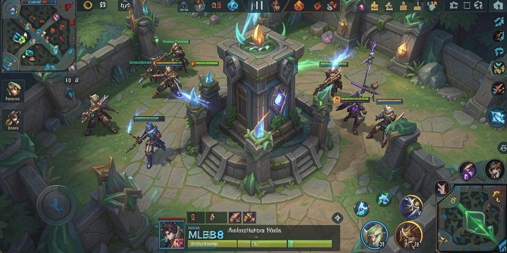 Tangkapan layar gameplay MLBB8 menampilkan menara dan musuh yang beragam.