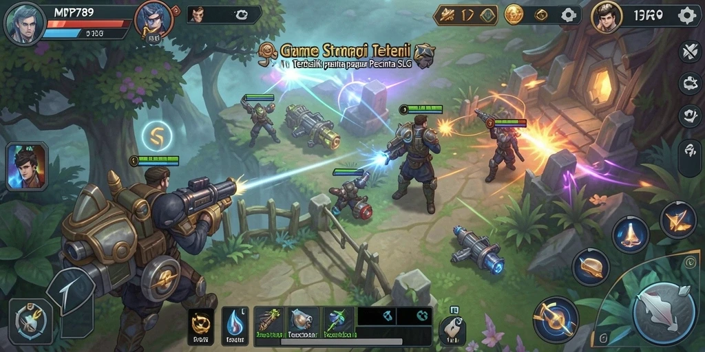 Tampilan gameplay menarik dengan pertempuran dan pembangunan strategi.