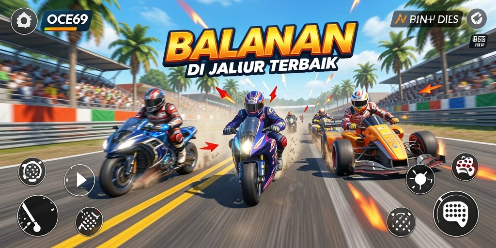 Screenshot menampilkan gameplay balapan mendebarkan di OCE69.