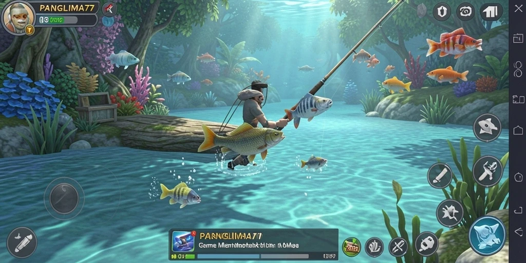 Tangkapan layar utama PANGLIMA77 menampilkan suasana memancing yang menakjubkan.