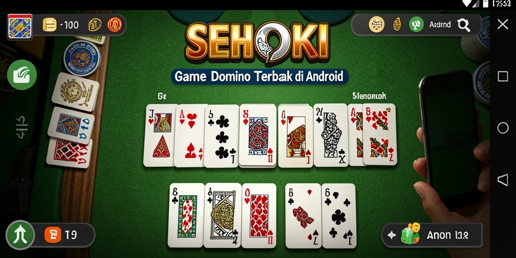 Tampilan gameplay SEHOKI dengan pemain yang berkompetisi di meja domino.