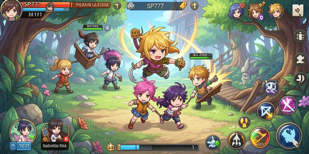 Tampilan gameplay SP777 yang penuh aksi dan karakter yang menawan.