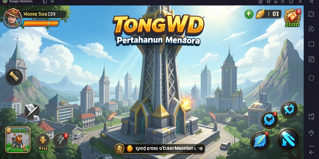 Screenshot gameplay TONGWD menampilkan aksi menara pertahanan yang mendebarkan.