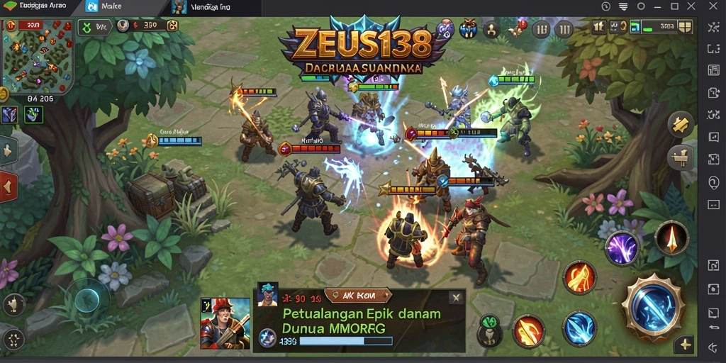 Screenshot gameplay ZEUS138 yang menampilkan pertempuran seru dalam dunia MMORPG.